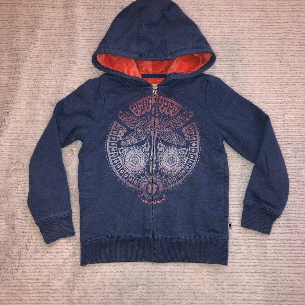 Lucky Brand Girls Blue Hoodie with Coral Lining 5/6